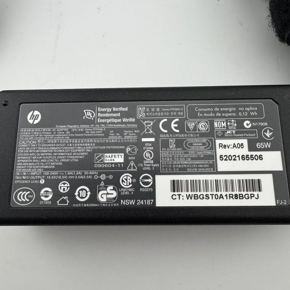 HP AC Adapter Laptop Charger 65W Black PPP009L-E 18.5V 3.5A 608425-001 OEM